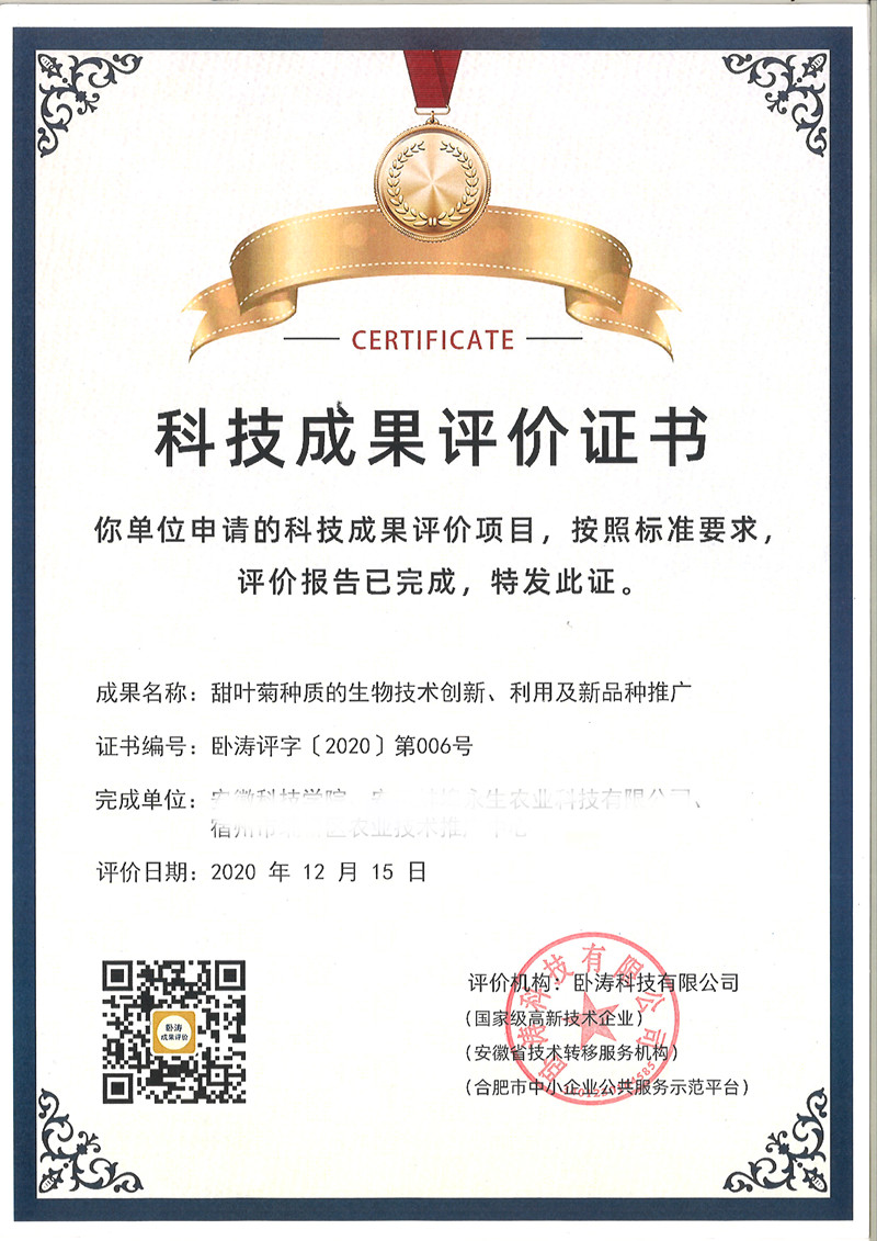 科技成果評(píng)價(jià)證書(shū)